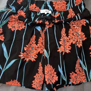 Fashion Nova Black Shorts with Red Floral Design